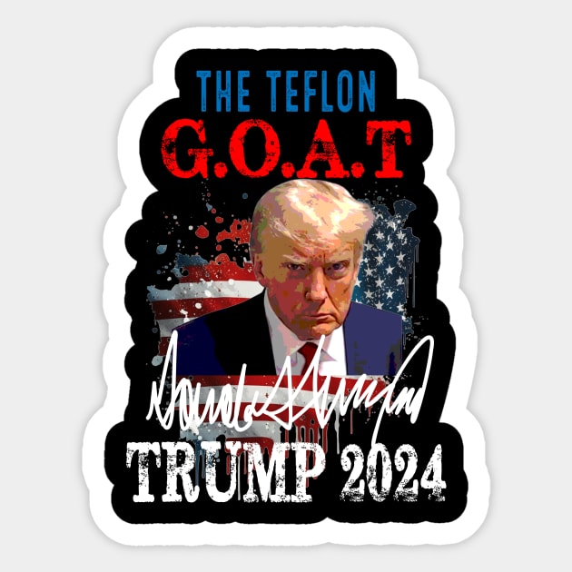 Vintage Donald Trump The Teflon Goat Trump 2024 American flag Sticker by Spit in my face PODCAST